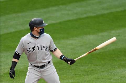 Clint Frazier #77 of the New York Yankees at bat during the fifth inning against the New York Mets at Citi Field on September 03, 2020 in the Queens borough of New York City. (Photo by Sarah Stier/Getty Images)