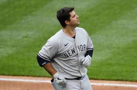 Mike Ford #36 of the New York Yankees looks on during the second inning against the New York Mets at Citi Field on September 03, 2020 in the Queens borough of New York City. (Photo by Sarah Stier/Getty Images)