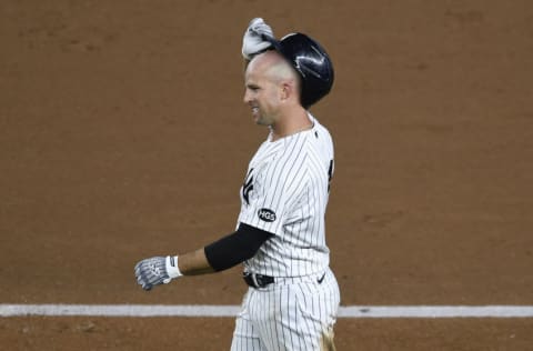 Brett Gardner #11 of the New York Yankees smiles during the sixth inning against the Tampa Bay Rays at Yankee Stadium on September 02, 2020 in the Bronx borough of New York City. (Photo by Sarah Stier/Getty Images)