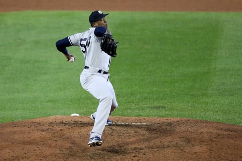 Aroldis Chapman #54 of the New York Yankees pitches (Photo by Bryan M. Bennett/Getty Images)