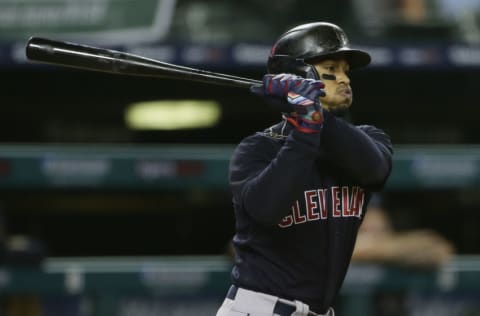 DETROIT, MI - SEPTEMBER 17: Francisco Lindor #12 of the Cleveland Indians bats against the Detroit Tigers at Comerica Park on September 17, 2020, in Detroit, Michigan. (Photo by Duane Burleson/Getty Images)