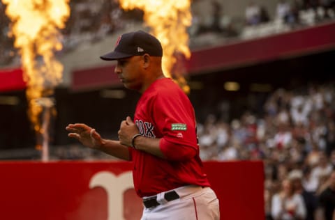 LONDON, ENGLAND - JUNE 30: Manager Alex Cora of the Boston Red Sox is introduced before game two of the 2019 Major League Baseball London Series against the New York Yankees on June 30, 2019 at West Ham London Stadium in London, England. (Photo by Billie Weiss/Boston Red Sox/Getty Images)