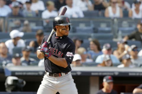 NEW YORK, NEW YORK - AUGUST 17: Francisco Lindor #12 of the Cleveland Indians in action against the New York Yankees at Yankee Stadium on August 17, 2019 in New York City. The Yankees defeated the Indians 6-5. (Photo by Jim McIsaac/Getty Images)