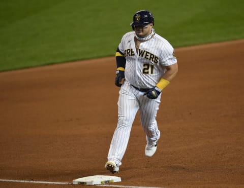 Daniel Vogelbach #21 of the Milwaukee Brewers (Photo by Quinn Harris/Getty Images)