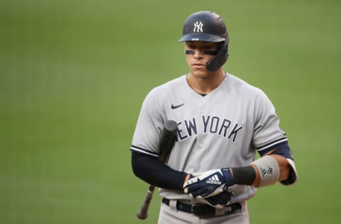 SAN DIEGO, CALIFORNIA - OCTOBER 05: Aaron Judge #99 of the New York Yankees at bat in Game One of the American League Division Series against the Tampa Bay Rays at PETCO Park on October 05, 2020 in San Diego, California. (Photo by Christian Petersen/Getty Images)