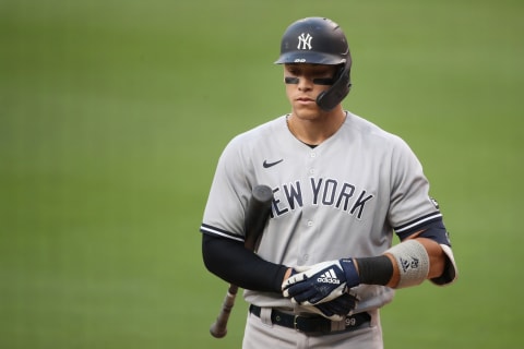 SAN DIEGO, CALIFORNIA – OCTOBER 05: Aaron Judge #99 of the New York Yankees at bat in Game One of the American League Division Series against the Tampa Bay Rays at PETCO Park on October 05, 2020 in San Diego, California. (Photo by Christian Petersen/Getty Images)