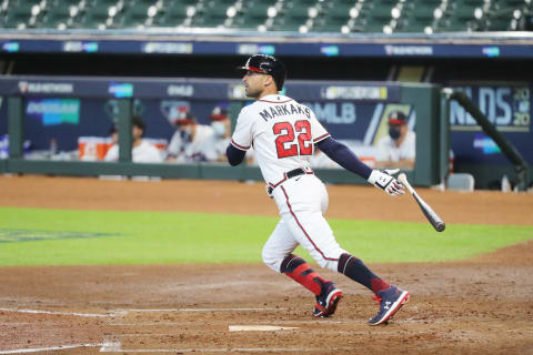 Nick Markakis #22 of the Atlanta Braves (Photo by Bob Levey/Getty Images)