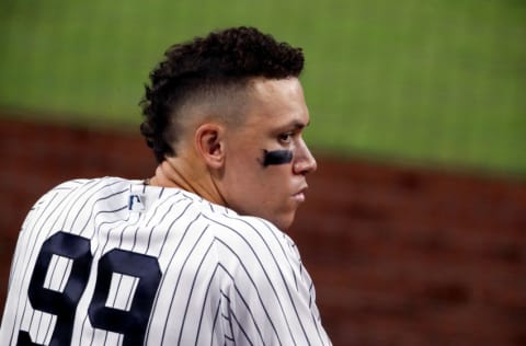 SAN DIEGO, CALIFORNIA - OCTOBER 07: Aaron Judge #99 of the New York Yankees looks on against the Tampa Bay Rays during the sixth inning in Game Three of the American League Division Series at PETCO Park on October 07, 2020 in San Diego, California. (Photo by Christian Petersen/Getty Images)