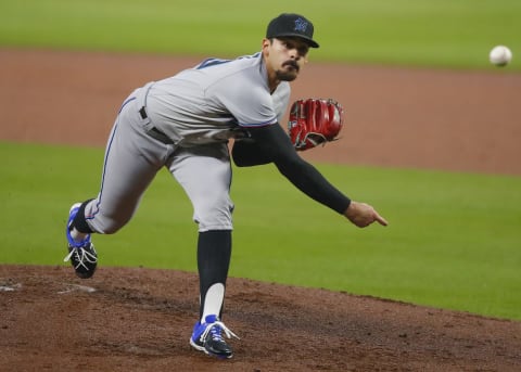 ATLANTA, GA – SEPTEMBER 24: Pablo Lopez #49 of the Miami Marlins delivers a pitch in the first inning of an MLB game against the Atlanta Braves at Truist Park on September 24, 2020 in Atlanta, Georgia. (Photo by Todd Kirkland/Getty Images)