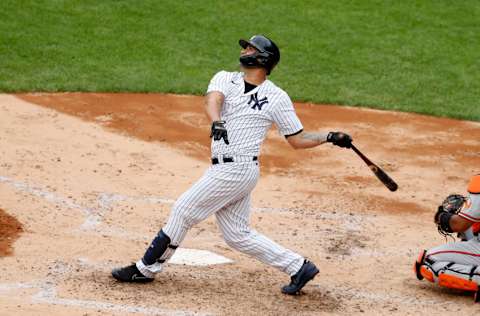 NEW YORK, NEW YORK - SEPTEMBER 13: Gary Sanchez #24 of the New York Yankees in action against the Baltimore Orioles at Yankee Stadium on September 13, 2020 in New York City. The Yankees defeated the Orioles 3-1. (Photo by Jim McIsaac/Getty Images)