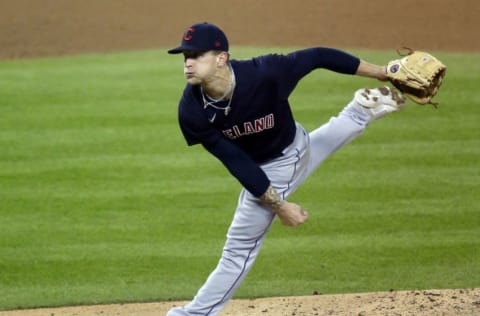 DETROIT, MI - SEPTEMBER 18: Zach Plesac #34 of the Cleveland Indians pitches against the Detroit Tigers at Comerica Park on September 18, 2020, in Detroit, Michigan. (Photo by Duane Burleson/Getty Images)