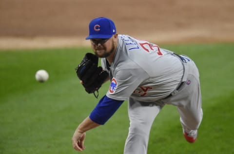 CHICAGO, ILLINOIS - SEPTEMBER 26: Jon Lester #34 of the Chicago Cubs during the game against the Chicago White Sox at Guaranteed Rate Field on September 26, 2020 in Chicago, Illinois. (Photo by Quinn Harris/Getty Images)