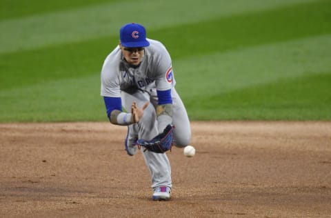 CHICAGO, ILLINOIS - SEPTEMBER 26: Javier Baez #9 of the Chicago Cubs during the game against the Chicago White Sox at Guaranteed Rate Field on September 26, 2020 in Chicago, Illinois. (Photo by Quinn Harris/Getty Images)