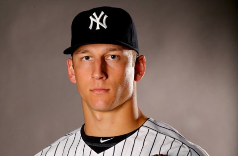 TAMPA, FL - FEBRUARY 27: James Kaprielian #90 of the New York Yankees poses for a portrait on February 27, 2016 at George M Steinbrenner Stadium in Tampa, Florida. (Photo by Elsa/Getty Images)