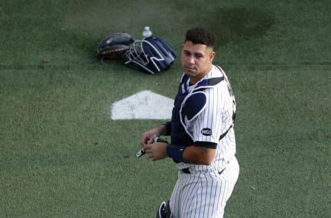 NEW YORK, NEW YORK - AUGUST 14: (NEW YORK DAILIES OUT) Gary Sanchez #24 of the New York Yankees before a game against the Boston Red Sox at Yankee Stadium on August 14, 2020 in New York City. The Yankees defeated the Red Sox 10-3. (Photo by Jim McIsaac/Getty Images)