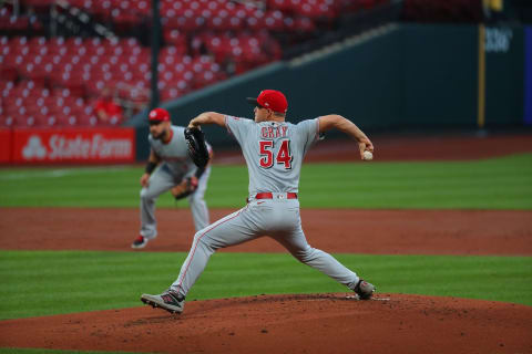 ST LOUIS, MO – AUGUST 20: Sonny Gray #54 of the Cincinnati Reds pitches against the St. Louis Cardinals at Busch Stadium on August 20, 2020 in St Louis, Missouri. (Photo by Dilip Vishwanat/Getty Images)