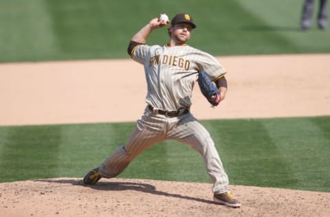 OAKLAND, CA - SEPTEMBER 5: Trevor Rosenthal #47 of the San Diego Padres pitches during the game against the Oakland Athletics at RingCentral Coliseum on September 5, 2020 in Oakland, California. The Athletics defeated the Padres 8-4. (Photo by Michael Zagaris/Oakland Athletics/Getty Images)