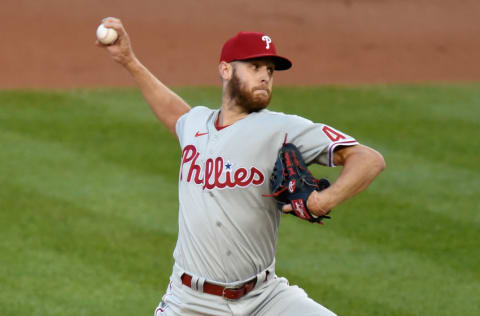 WASHINGTON, DC - SEPTEMBER 21: Zack Wheeler #45 of the Philadelphia Phillies pitches against the Washington Nationals at Nationals Park on September 21, 2020 in Washington, DC. (Photo by G Fiume/Getty Images)