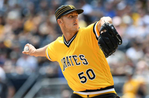 PITTSBURGH, PA - AUGUST 19: Jameson Taillon #50 of the Pittsburgh Pirates delivers a pitch in the first inning during the game against the Chicago Cubs at PNC Park on August 19, 2018 in Pittsburgh, Pennsylvania. (Photo by Justin Berl/Getty Images)