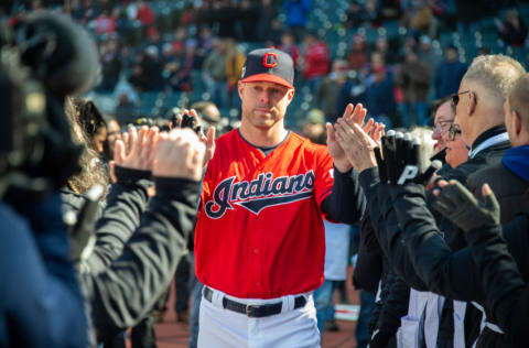 CLEVELAND, OH - APRIL 01: Corey Kluber #28 of the Cleveland Indians runs onto the field during the player introduction prior to the game against the Chicago White Sox at Progressive Field during the Indians Home Opener on April 1, 2019 in Cleveland, Ohio. The Indians defeated the White Sox 5-3. (Photo by Jason Miller/Getty Images)