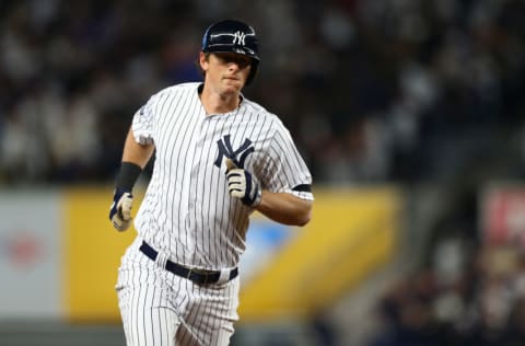 NEW YORK, NEW YORK - OCTOBER 18: DJ LeMahieu #26 of the New York Yankees in action against the Houston Astros in game five of the American League Championship Series at Yankee Stadium on October 18, 2019 in New York City. (Photo by Mike Stobe/Getty Images)