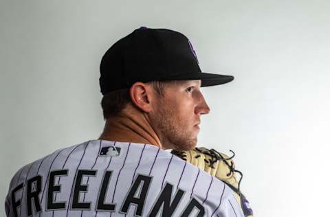 SCOTTSDALE, AZ - FEBRUARY 19: Kyle Freeland #21 of the Colorado Rockies poses for a portrait during Photo Day at the Colorado Rockies Spring Training Facility at Salt River Fields at Talking Stick on February 19, 2020 in Scottsdale, Arizona. (Photo by Rob Tringali/Getty Images)