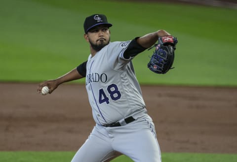 SEATTLE, WA – AUGUST 09: Starting pitcher German Marquez #48 of the Colorado Rockies delivers a pitch during the second inning of a game against the Seattle Mariners at T-Mobile Park on August, 9, 2020 in Seattle, Washington. (Photo by Stephen Brashear/Getty Images)