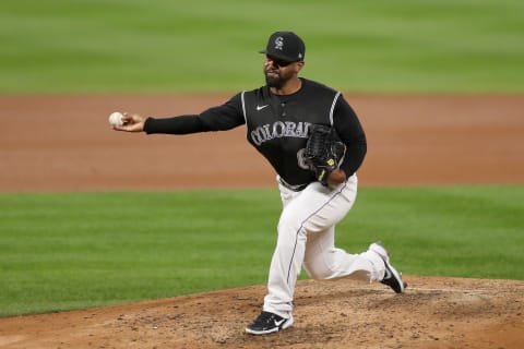 Pitcher Mychal Givens #60 of the Colorado Rockies (Photo by Matthew Stockman/Getty Images)