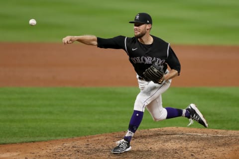 DENVER, COLORADO – SEPTEMBER 19: Pitcher Daniel Bard #52 of the Colorado Rockies throws in the ninth inning against the Los Angeles Dodgers at Coors Field on September 19, 2020 in Denver, Colorado. (Photo by Matthew Stockman/Getty Images)