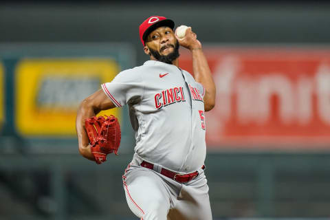 Amir Garrett #50 of the Cincinnati Reds