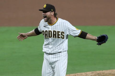 SAN DIEGO, CALIFORNIA - OCTOBER 02: Trevor Rosenthal #47 of the San Diego Padres celebrates a series win against the St. Louis Cardinals following Game Three of the National League Wild Card Series at PETCO Park on October 02, 2020 in San Diego, California. (Photo by Sean M. Haffey/Getty Images)