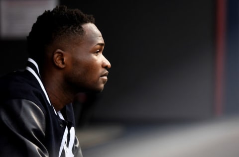 NEW YORK, NEW YORK - JULY 18: Domingo German #55 of the New York Yankees looks on in the dugout during the fourth inning of game one of a doubleheader against the Tampa Bay Rays at Yankee Stadium on July 18, 2019 in the Bronx borough of New York City. (Photo by Sarah Stier/Getty Images)