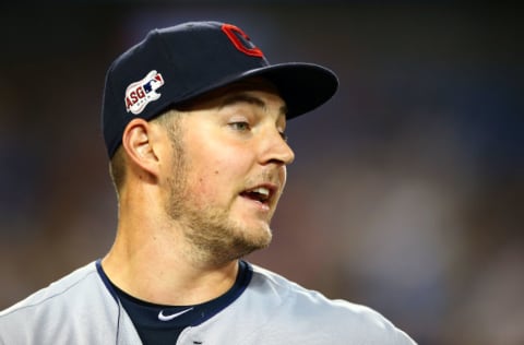 TORONTO, ON - JULY 23: Trevor Bauer #47 of the Cleveland Indians reacts in the seventh inning during a MLB game against the Toronto Blue Jays at Rogers Centre on July 23, 2019 in Toronto, Canada. (Photo by Vaughn Ridley/Getty Images)