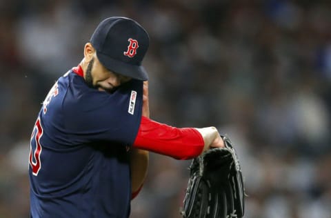 NEW YORK, NY - AUGUST 04: Pitcher David Price #10 of the Boston Red Sox reacts in an MLB baseball game against the New York Yankees on August 4, 2019 at Yankee Stadium in the Bronx borough of New York City. Yankees won 7-4. (Photo by Paul Bereswill/Getty Images)