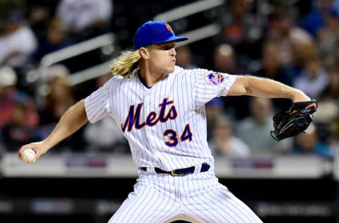 NEW YORK, NEW YORK - SEPTEMBER 24: Noah Syndergaard #34 of the New York Mets pitches during the first inning of their game against the Miami Marlins at Citi Field on September 24, 2019 in the Flushing neighborhood of the Queens borough of New York City. (Photo by Emilee Chinn/Getty Images)