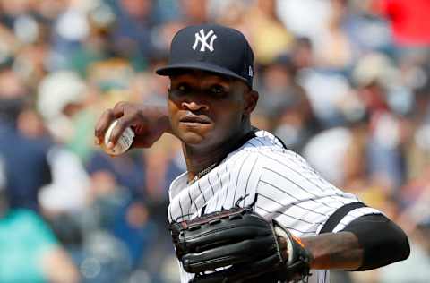 NEW YORK, NY - AUGUST 31: Pitcher Domingo German #55 of the New York Yankees in action in an MLB baseball game against the Oakland Athletics on August 31, 2019 at Yankee Stadium in the Bronx borough of New York City. Yankees won 4-3. (Photo by Paul Bereswill/Getty Images)