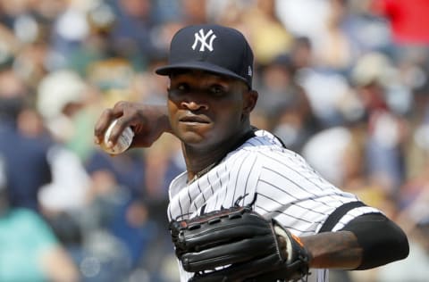 NEW YORK, NY - AUGUST 31: Pitcher Domingo German #55 of the New York Yankees in action in an MLB baseball game against the Oakland Athletics on August 31, 2019 at Yankee Stadium in the Bronx borough of New York City. Yankees won 4-3. (Photo by Paul Bereswill/Getty Images)