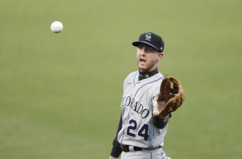 SAN FRANCISCO, CALIFORNIA - SEPTEMBER 22: Ryan McMahon #24 of the Colorado Rockies looks on before the game against the San Francisco Giants at Oracle Park on September 22, 2020 in San Francisco, California. (Photo by Lachlan Cunningham/Getty Images)