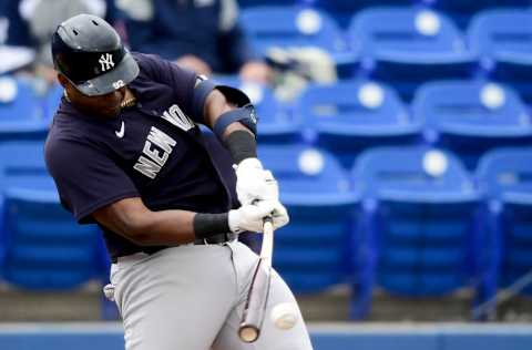 DUNEDIN, FLORIDA - MARCH 21: Chris Gittens #92 of the New York Yankees swings at a pitch during the ninth inning against the Toronto Blue Jays during a spring training game at TD Ballpark on March 21, 2021 in Dunedin, Florida. (Photo by Douglas P. DeFelice/Getty Images)