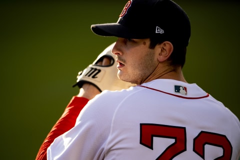 BOSTON, MA – APRIL 18: Garrett Whitlock #72 of the Boston Red Sox warms up in the bullpen during a game against the Chicago White Sox on April 18, 2021 at Fenway Park in Boston, Massachusetts. (Photo by Billie Weiss/Boston Red Sox/Getty Images)