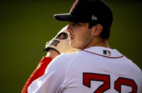 BOSTON, MA - APRIL 18: Garrett Whitlock #72 of the Boston Red Sox warms up in the bullpen during a game against the Chicago White Sox on April 18, 2021 at Fenway Park in Boston, Massachusetts. (Photo by Billie Weiss/Boston Red Sox/Getty Images)