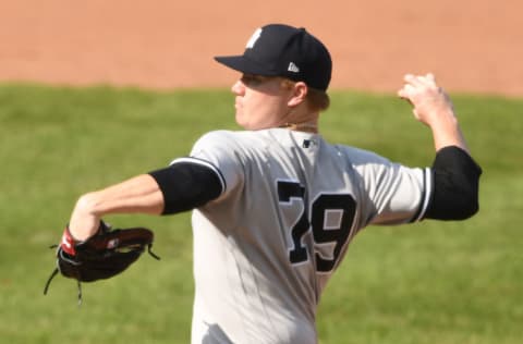 BALTIMORE, MD - SEPTEMBER 06: Nick Nelson #79 of the New York Yankees pitches during a baseball game against the Baltimore Orioles at Oriole Park at Camden Yards on September 6, 2020 in Baltimore, Maryland. (Photo by Mitchell Layton/Getty Images)