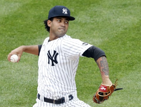 NEW YORK, NY – September 26: Pitcher Deivi Garcia #83 of the New York Yankees pitches in an interleague MLB baseball game against the Miami Marlins on September 26, 2020 at Yankee Stadium in the Bronx borough of New York City. Yankees won 11-4. (Photo by Paul Bereswill/Getty Images)