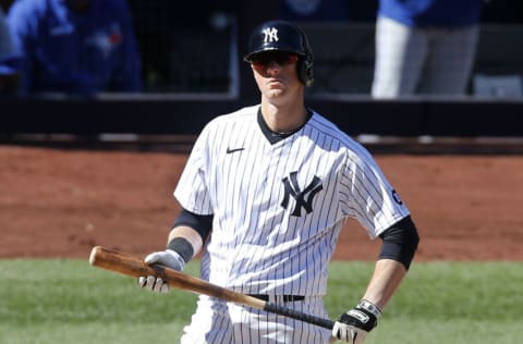 NEW YORK, NEW YORK - APRIL 03: (NEW YORK DAILIES OUT) DJ LeMahieu #26 of the New York Yankees in action against the Toronto Blue Jays at Yankee Stadium on April 03, 2021 in New York City. The Yankees defeated the Blue Jays 5-3. (Photo by Jim McIsaac/Getty Images)