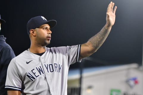 DUNEDIN, FLORIDA – APRIL 12: Aaron Hicks #31 of the New York Yankees waves to the crowd after a game against the Toronto Blue Jays at TD Ballpark on April 12, 2021 in Dunedin, Florida. (Photo by Julio Aguilar/Getty Images)