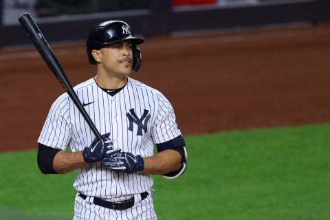 Giancarlo Stanton #27of the New York Yankees (Photo by Rich Schultz/Getty Images)