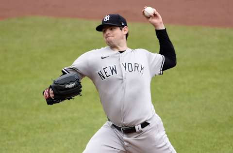 BALTIMORE, MARYLAND - APRIL 29: Jordan Montgomery #47 of the New York Yankees pitches in the second inning against the Baltimore Orioles at Oriole Park at Camden Yards on April 29, 2021 in Baltimore, Maryland. (Photo by Greg Fiume/Getty Images)