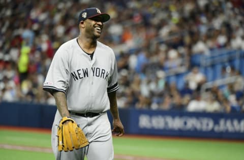 ST. PETERSBURG, FLORIDA - JULY 06: CC Sabathia #52 of the New York Yankees walks off the field after the first inning of a baseball game against the Tampa Bay Rays at Tropicana Field on July 06, 2019 in St. Petersburg, Florida. (Photo by Julio Aguilar/Getty Images)