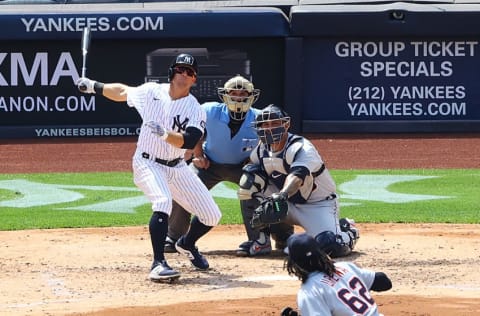 NEW YORK, NEW YORK - MAY 02: Brett Gardner #11 of the New York Yankees in action against the Detroit Tigers at Yankee Stadium on May 02, 2021 in New York City. New York Yankees defeated the Detroit Tigers 2-0. (Photo by Mike Stobe/Getty Images)