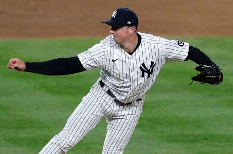 NEW YORK, NEW YORK - APRIL 21: (NEW YORK DAILIES OUT) Brooks Kriske #82 of the New York Yankees in action against the Atlanta Braves at Yankee Stadium on April 21, 2021 in New York City. The Braves defeated the Yankees 4-1. (Photo by Jim McIsaac/Getty Images)